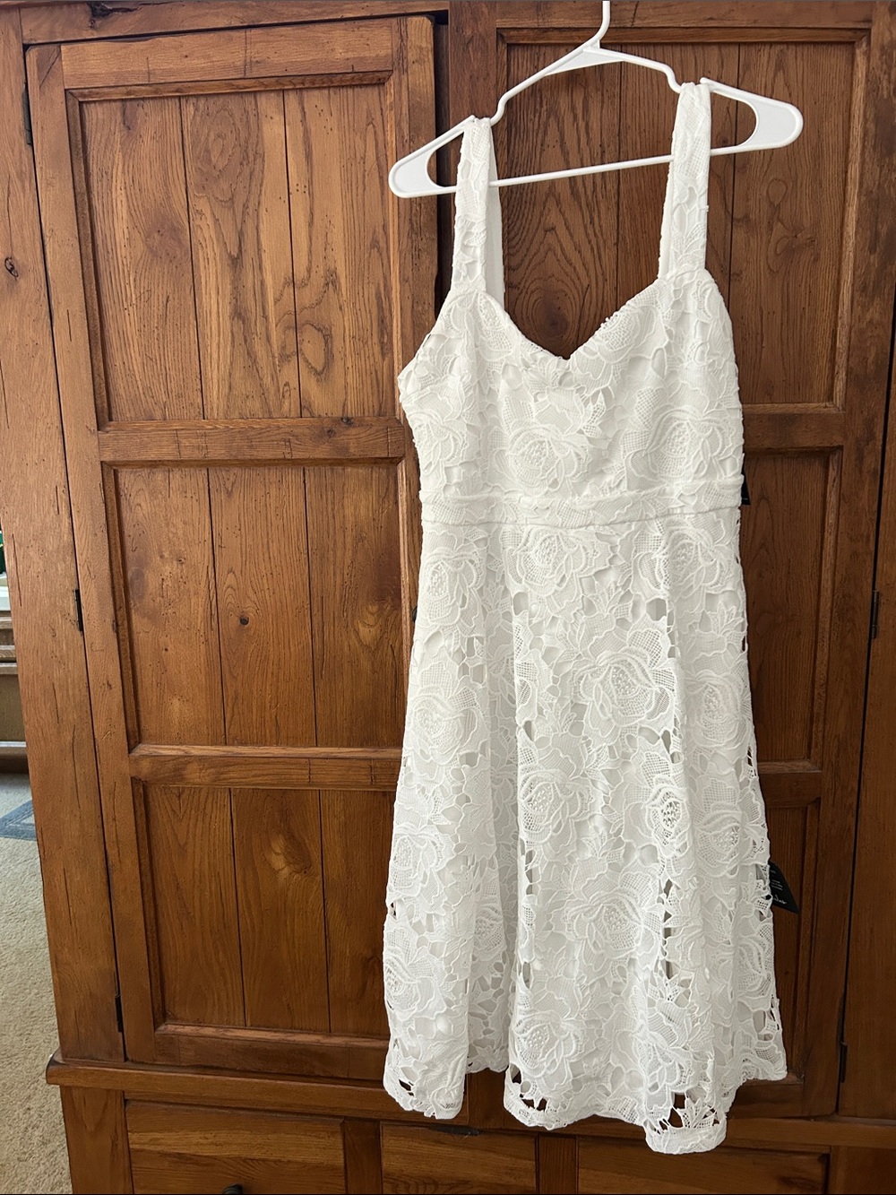 Lulu's Ivory Floral Lace Fit-and-Flare Midi Dress